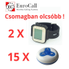 EuroCall éttermi hívórendszer akciós csomag, 2db karórával és 15db három funkciós, vízálló gombbal