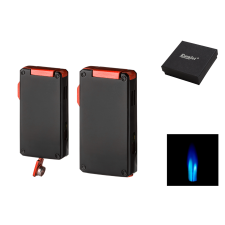 Eurojet márkájú szúrólángos fekete és piros színű szivargyújtó - szivarfúróval öngyújtó