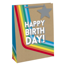 Eurowrap Ltd. Eurowrap ajándéktasak (26,5x33x14 cm) kraft, szívárványos Happpy Birthday (4) ajándéktasak