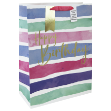 Eurowrap Ltd. Eurowrap ajándéktasak (33x45,5x15 cm) lila, rózsaszín csíkos Happy Birthday (4) ajándéktasak