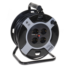 EverFlourish Hungary Kft. Kábeldob kültérre, 4 dugaljjal, 50 méteres, fekete/szürke hosszabbító, elosztó