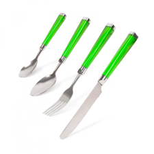 [] Evőeszköz készlet - zöld - 4 db-os - műanyag nyéllel tányér és evőeszköz