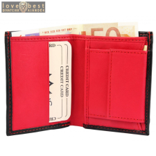Excellanc piros-fekete pénztárca valódi bőrből, 10x8 cm pénztárca
