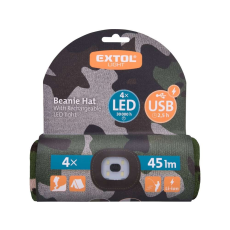 Extol LIGHT kötött sapka, LED homloklámpával,terepmintás