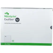  Exufiber Ag+ 15 x 15 cm polymer kötszer 10 db/doboz gyógyászati segédeszköz