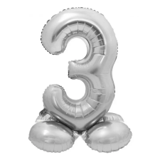  Ezüst 3-as Silver szám fólia lufi talppal 72 cm party kellék