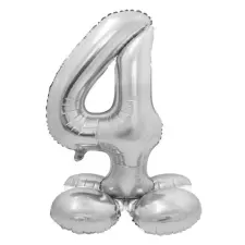 Ezüst 4-es Silver szám fólia lufi talppal 72 cm party kellék