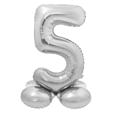  Ezüst 5-ös Silver szám fólia lufi talppal 72 cm party kellék