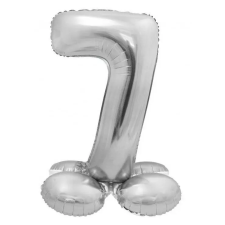 Ezüst 7-es Silver szám fólia lufi talppal 72 cm party kellék