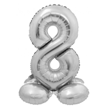 Ezüst 8-as Silver szám fólia lufi talppal 72 cm party kellék