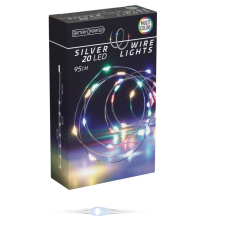  Ezüst drótkábeles fényfüzér 80 LED-es időzítős elemes (elem nélkül) multi dekorációs kellék