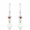  Ezüst Fülbevaló Gránáttal és Fehér Édesvízi Kagylógyönggyel, PCY11439