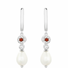  Ezüst Fülbevaló Gránáttal és Fehér Édesvízi Kagylógyönggyel, PCY11439 fülbevaló