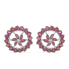  Ezüst Fülbevaló Madagaszkári Rubinnal és Fehér Topázzal, Y49069 fülbevaló