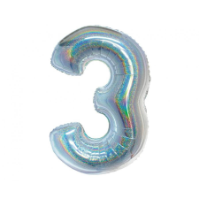 Ezüst Holographic 3-as szám fólia lufi 76 cm party kellék