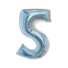 Ezüst Holographic 5-ös szám fólia lufi 76 cm party kellék