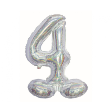 Ezüst Holographic Silver 4-es szám fólia lufi talppal 72 cm party kellék
