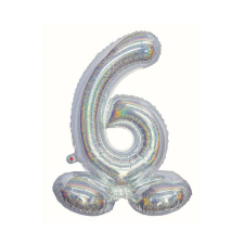  Ezüst Holographic Silver 6-os szám fólia lufi talppal 72 cm party kellék