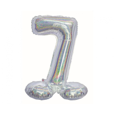Ezüst Holographic Silver 7-es szám fólia lufi talppal 72 cm party kellék