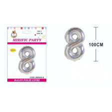 Ezüst metál fólia lufi, Mirific Party, Cifra, 8 év, 100 cm party kellék