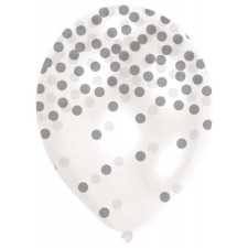 Ezüst Silver konfettis léggömb, lufi 6 db-os 11 inch (27,5cm) party kellék