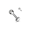  Ezüst Színű 316 Orvosi Acél Egyenesszárú Labret Piercing Fehér Kővel Szárhossz-8mm