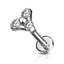  Ezüst Színű 316L Orvosi Acél Egyenesszárú Labret Piercing Fehér Kővel egyéb ékszer
