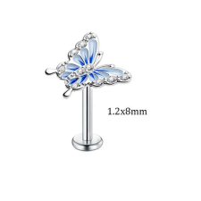  Ezüst Színű 316L Orvosi Acél Egyenesszárú Labret Piercing Pillangóval Díszítve egyéb ékszer