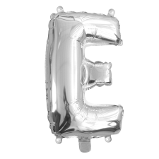  Ezüst színű, betű alakú fólia lufi, léggömb – E party kellék