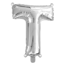  Ezüst színű, betű alakú fólia lufi, léggömb – T party kellék
