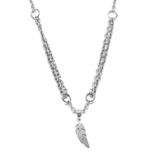  Ezüst színű nemesacél Madártoll medál kétsoros nyaklánccal nyaklánc