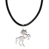 Ezüst színű nemesacél Unikornis medál bőr nyaklánccal