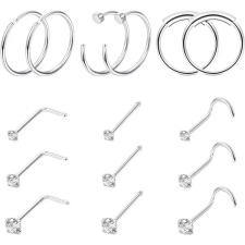 Ezüst Színű Orr Piercing Szett - 15 db egyéb ékszer