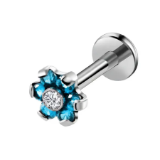  Ezüst Színű Orvosi Acél, Kék Virág Díszítésű Labret Piercing egyéb ékszer