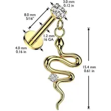  Ezüst Színű Push-in Labret Piercing Kígyó Medállal Cirkónia Kővel egyéb ékszer