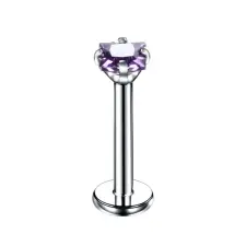  Ezüst Színű Rozsdamentes Acél Piercing Lila Cirkónia Kővel, 6 mm egyéb ékszer