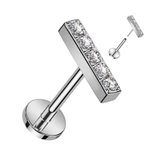  Ezüst Színű Téglalap Alakú Titánium Egyenesszárú Labret Piercing Apró Cirkónia Kövekkel egyéb ékszer