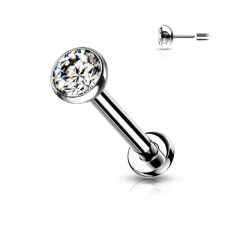  Ezüst Színű Titánium Egyenesszárú Labret Piercing Fehér Kővel-Dísz 4mm egyéb ékszer