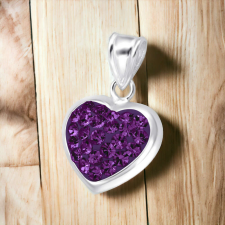 EZÜST SZÍV - 925 EZÜST KRISTÁLY MEDÁL AMETHYST medál