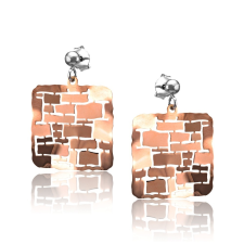  Ezüst Toscana Fülbevaló—négyzet, rosé fülbevaló