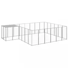  Ezüstszínű acél kutyakennel 12,1 m² szállítóbox, fekhely kutyáknak