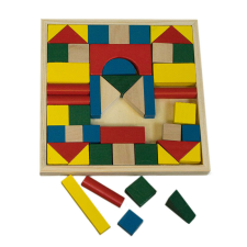 Fa építőkocka kit, 48 db, fa tartóban, 21x21 cm fajáték