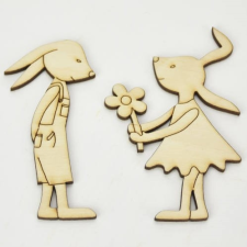 Fa figura nyuszilány & nyuszifiú 10cm dekorációs kellék
