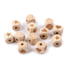  Fa gyöngyök kocka, elefánt, szív, csillag 14x14 mm gyöngy