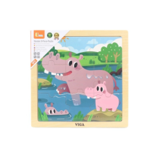 Fa puzzle 9 darabos vízilovakkal puzzle, kirakós