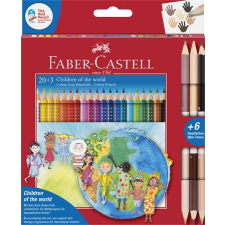 Faber-Castell Színes ceruza készlet, háromszögletű, FABER-CASTELL "Children of the world", 20+6 különböző szín színes ceruza