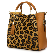 Fabiana, bőrtáska póniszőrrel, konyakszín/animal print kézitáska és bőrönd