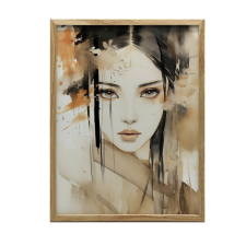 FAKERETES FALI PLAKÁT EGY JAPÁN LÁNY SÖTÉTBARNA ARCA 50x70 CM grafika, keretezett kép