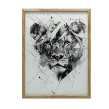  FAKERETES PLAKÁT FALRA SÖTÉTBARNA OROSZLÁN GEOMETRIÁBAN 70x100 CM grafika, keretezett kép