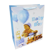 Fakopáncs Ajándéktasak - közepes (Baby Boy, maci kék lufival) ajándéktasak